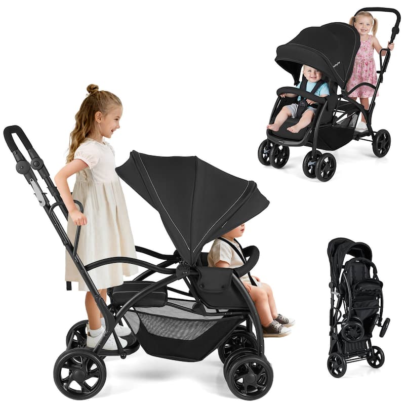Babyjoy Sit & Stand Double Stroller with Adjustable Handle Bar - See Details