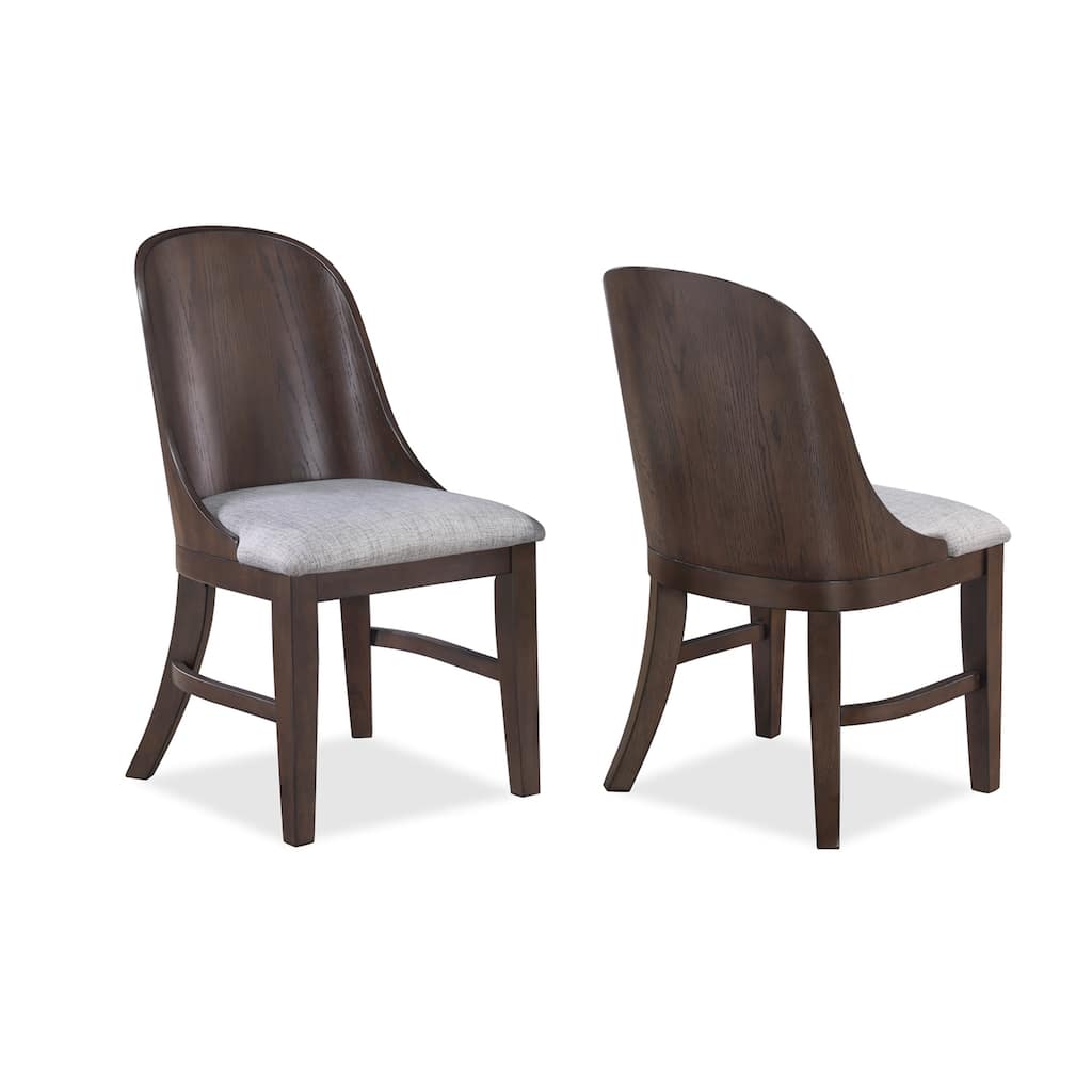 2pc Mid-Century Modern Upholstered Dining Chair Barrel Back Brown Walnut Finish Wooden Dining Room Furniture