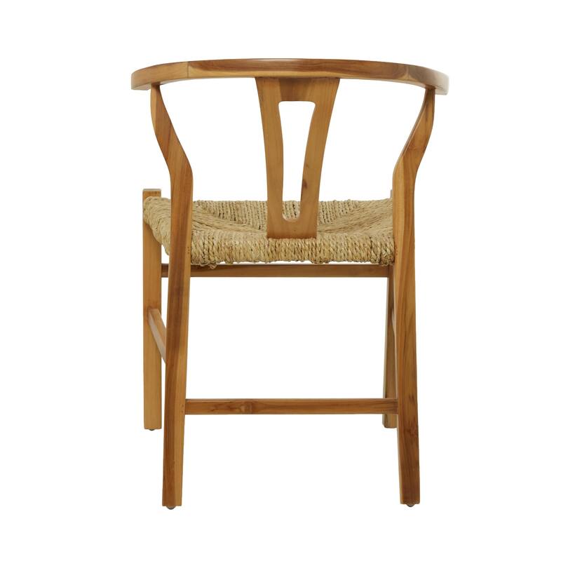 Teak Wood Handmade Dining Chair with Woven Seagrass Seat - Black or Brown - Roche River Decor