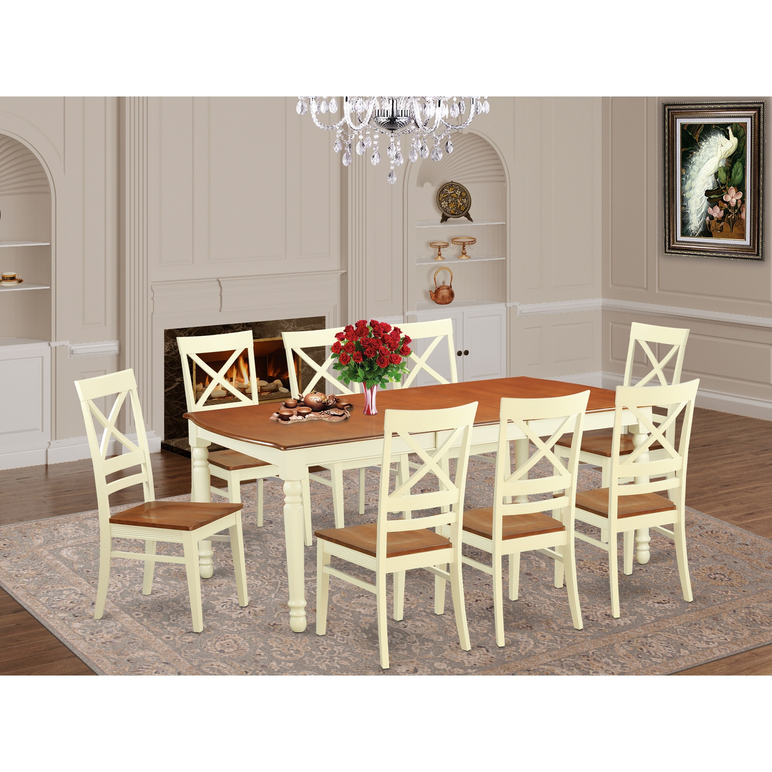 Shop Doqu9 Cream Cherry Wood 9 Piece Dining Room Set Overstock