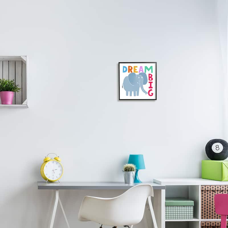 Stupell Dream Big Elephant Phrase Framed Giclee Art Design by Carla Daly