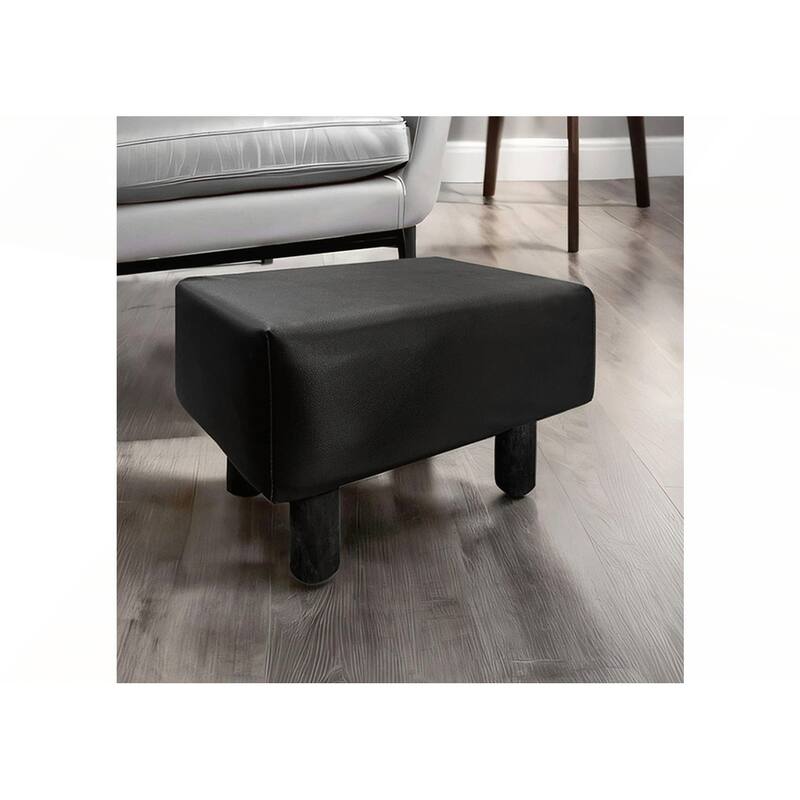 Contemporary Black Leatherette Footstool Set of 2 for Modern Interiors - Black - Medium