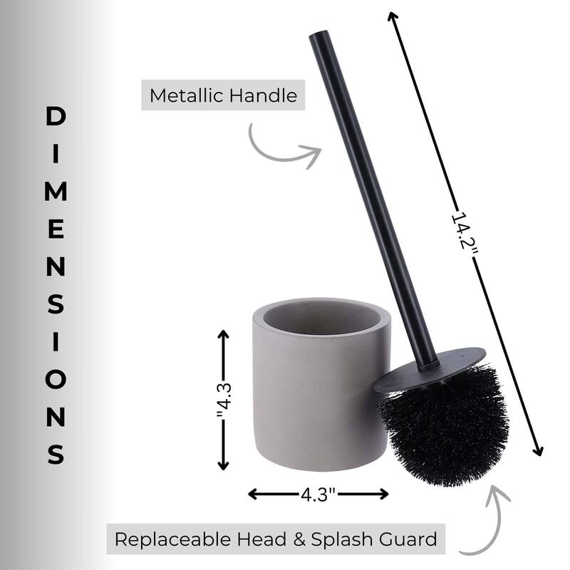 Concrete Cement Toilet Bowl Brush with Holder, Durable Bathroom Accessory Set - 4.3 L x 4.3 W x 14.2 H