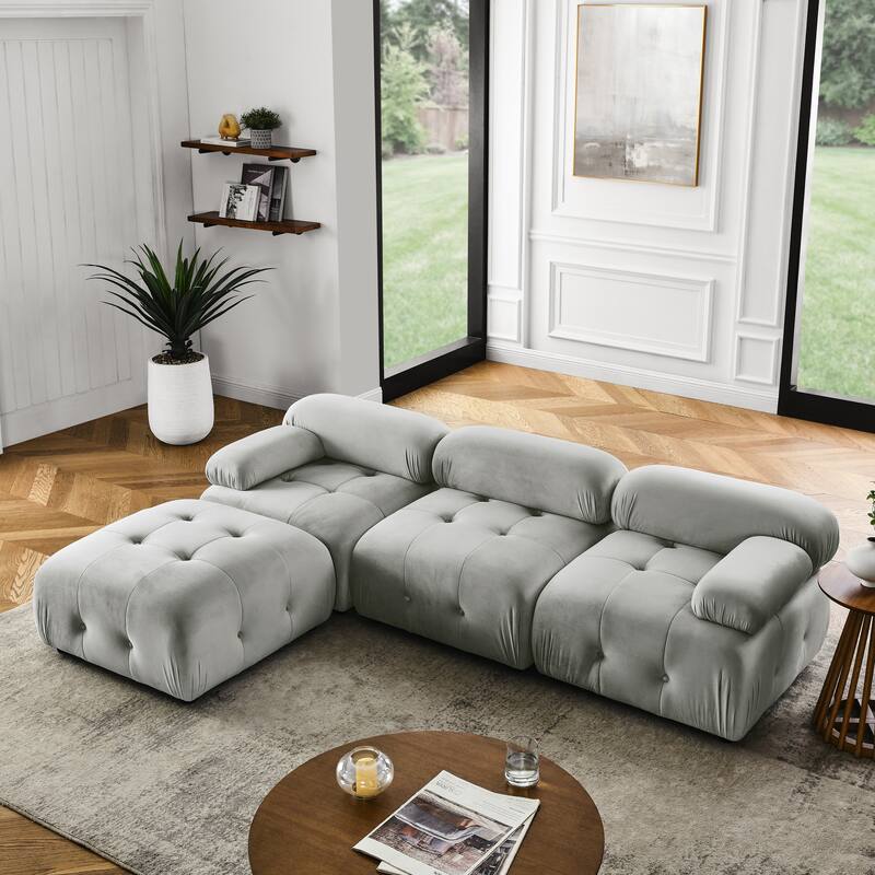Ouyessir Modern Velvet Upholstered Large Modular Sectional Sofa with Removable Armrest