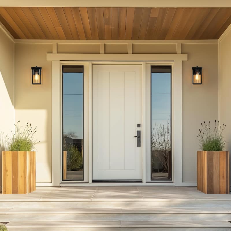 Geoma Modern Farmhouse 1-Light Black Outdoor Wall Sconce Seeded Glass Lantern - L 5.9"* W 6.7"* H 10.8"