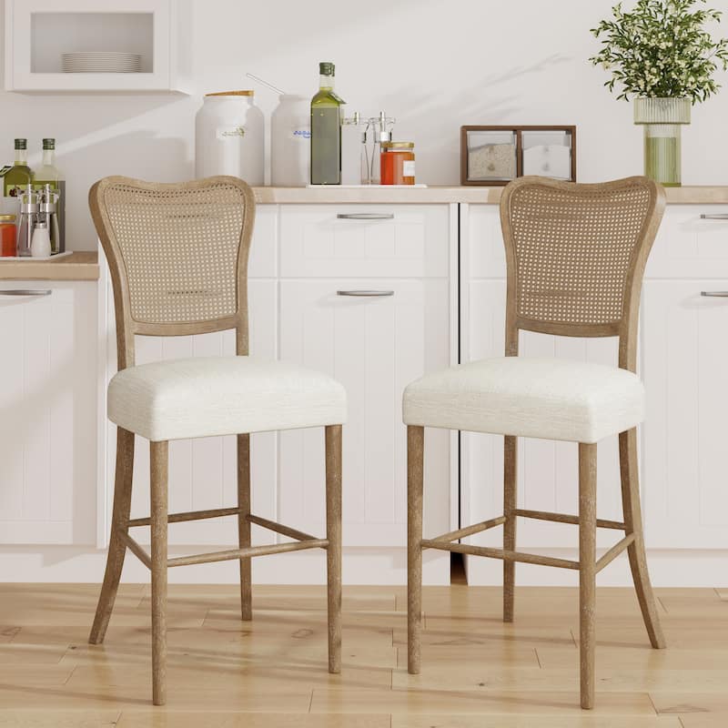 Naci Rubberwood Farmhouse 30-Inch Barstool with Cane Backrest (set of 2) by Christopher Knight Home