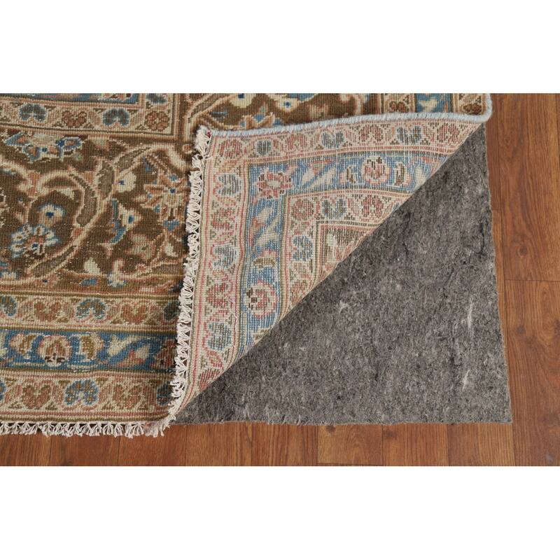 Traditional Mashad Vintage Persian Rug Handmade Orange Wool Carpet - 9'4" x 13'3"