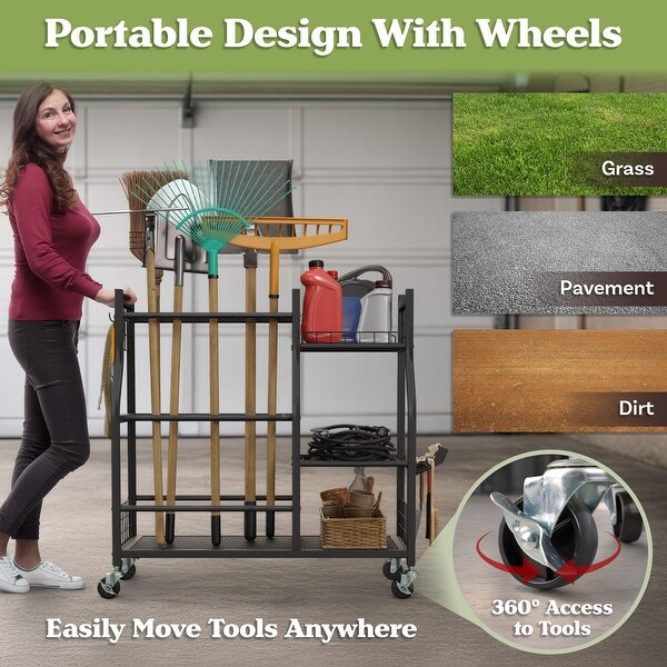 Garage Garden Tool Organizer Yard Tool Storage Rack with Slots for
