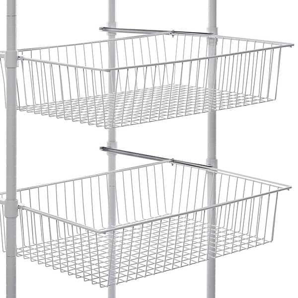 Home Closet System Organizer White with Sliding Baskets Storage Shelf - Silver
