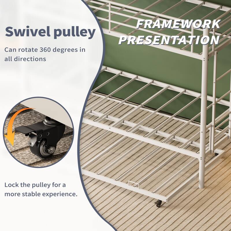 Twin Over Full Metal Bunk Bed Convertible to 2 Separate Beds White Finish