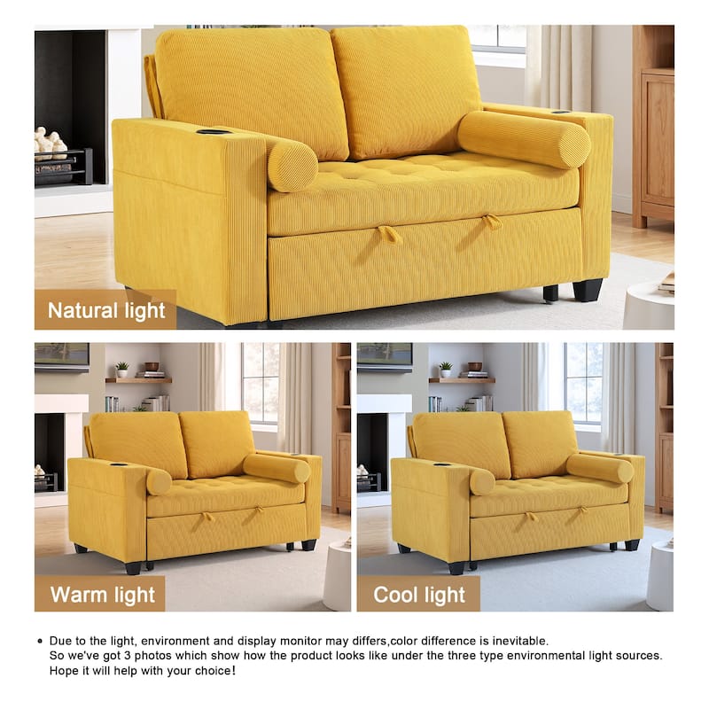Corduroy Pull-Out Chair Bed Adjustable Recline Convertible Sleeper Sofa