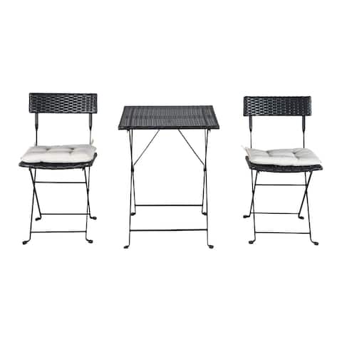 EYIW 3-Pieces Patio Wicker Folding Bistro Sets with 2 Folding Chairs, 1 Folding Table and 2 Cushions