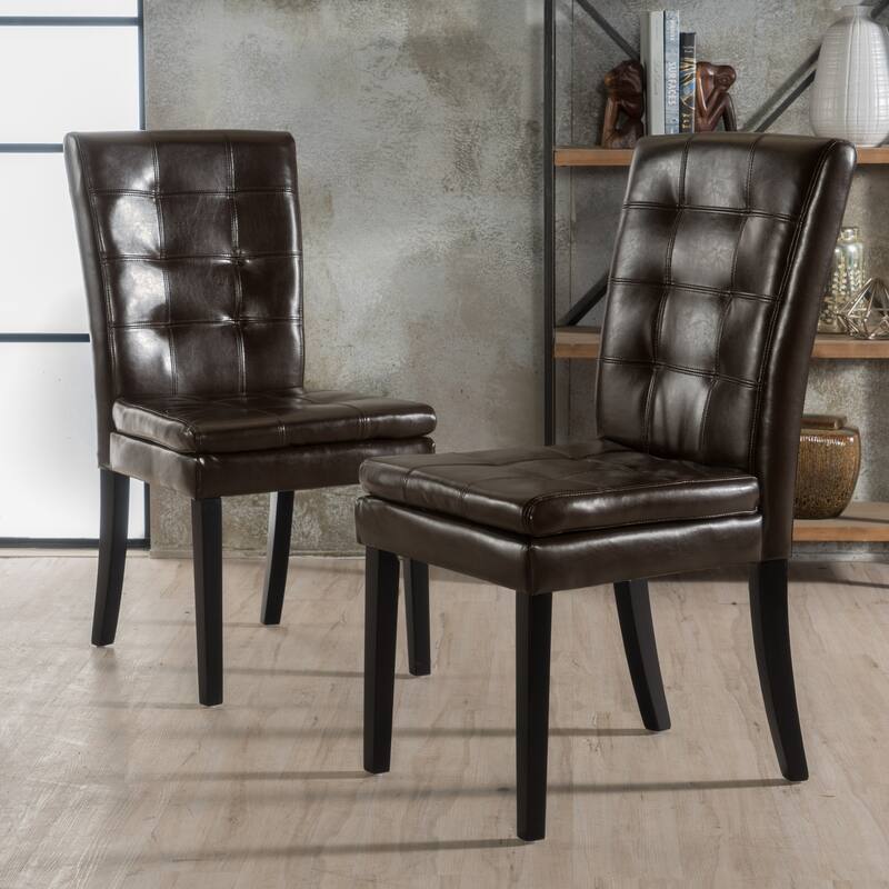 Modern Dining Chairs with Tufted Back, Ergonomic Design and Rubberwood Legs, for Dining Rooms, Set of 2 - Brown