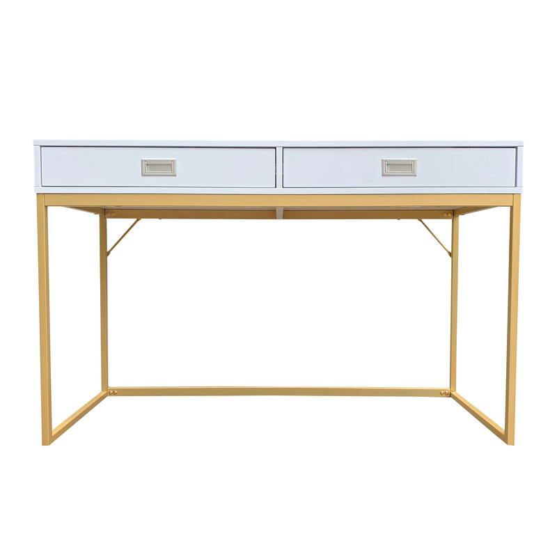 Light Blue, Gold Writing Desk with Easy Pull Drawers