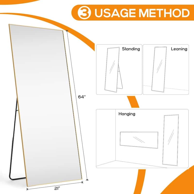 Mirror Full Length, Upgraded 21"x64" Body Wall Mirrors with Shatter-Proof Glass, Floor Standing, Hanging or Leaning