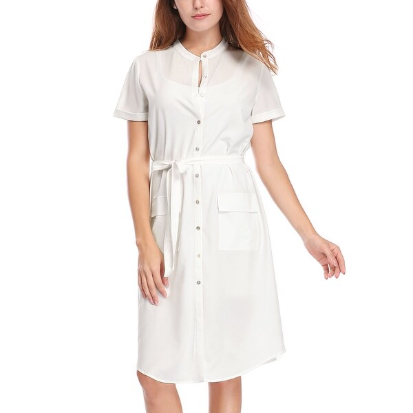 women's belted midi shirt dress with pocket