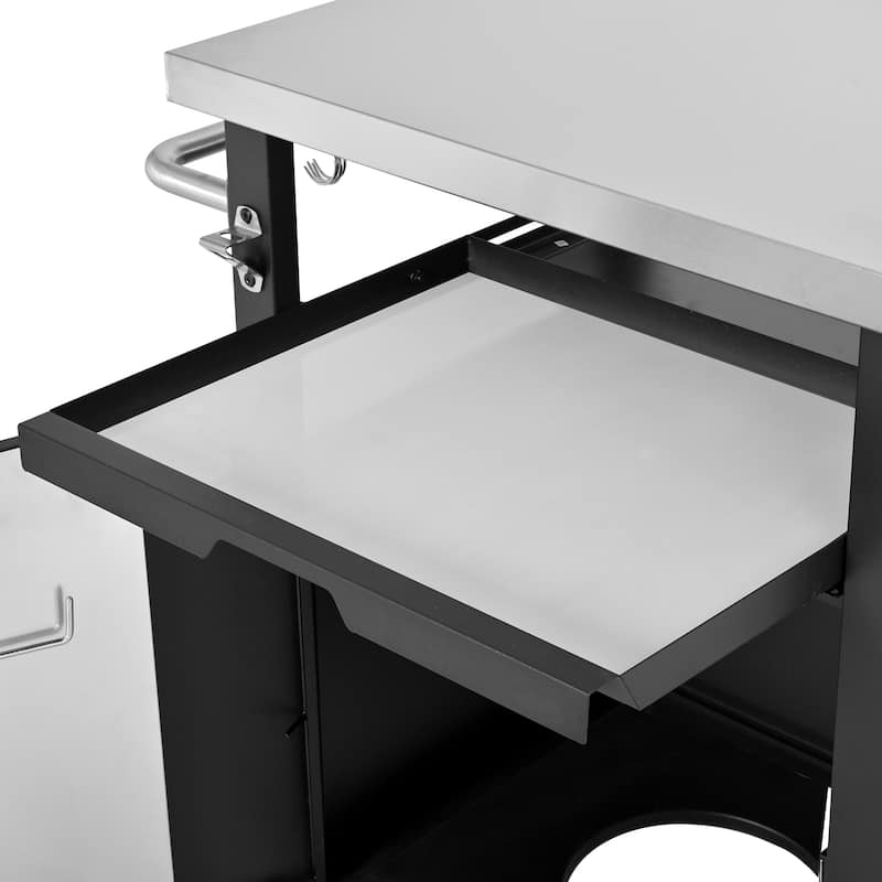 39.5" Outdoor Grill Cart & Pizza Oven Table with Stainless Steel Top, Storage Cabinet, and Waterproof Cover
