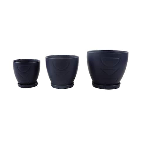 10" & 8" & 6.75" Hamburg Ceramic Pot On Saucer Set Of 3