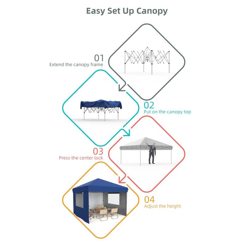 10x10 Feet Instant Pop-Up Canopy Tent, 3 Detachable Sidewalls - 10*10Ft