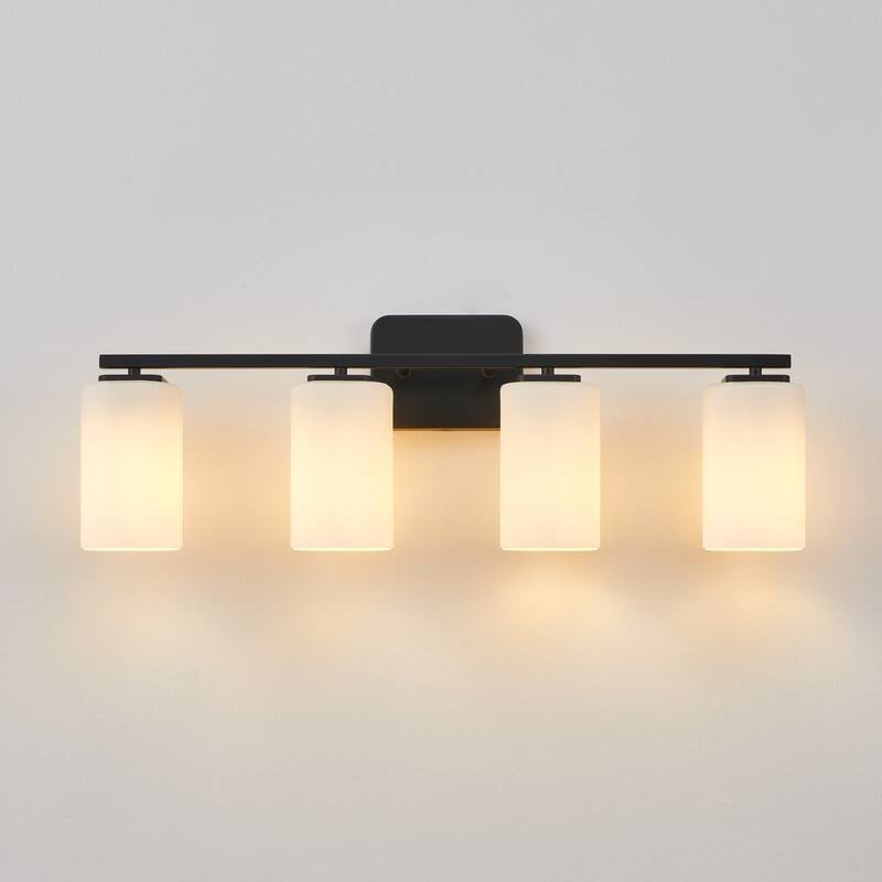 KAWOTI Modern & Contemporary Vanity Light with Frosted Glass Shade - 4-Light(W28.5'')