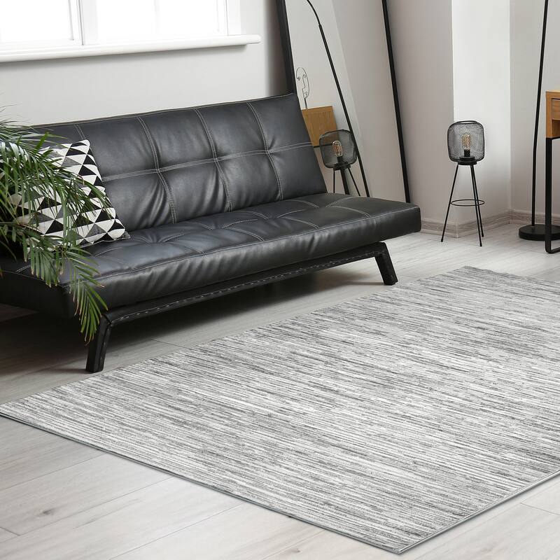 Admire Home Living Sognatore 1228 Transitional Striated Area Rug - 7'10" X 10'6" - Grey