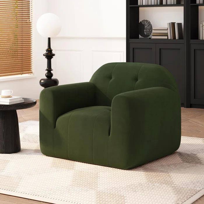 Roomfitters Oversized Modern Lounge Chair with Rounded Arms and Tufted Backrest for Living Room or Office, Olive Green - Olive Green