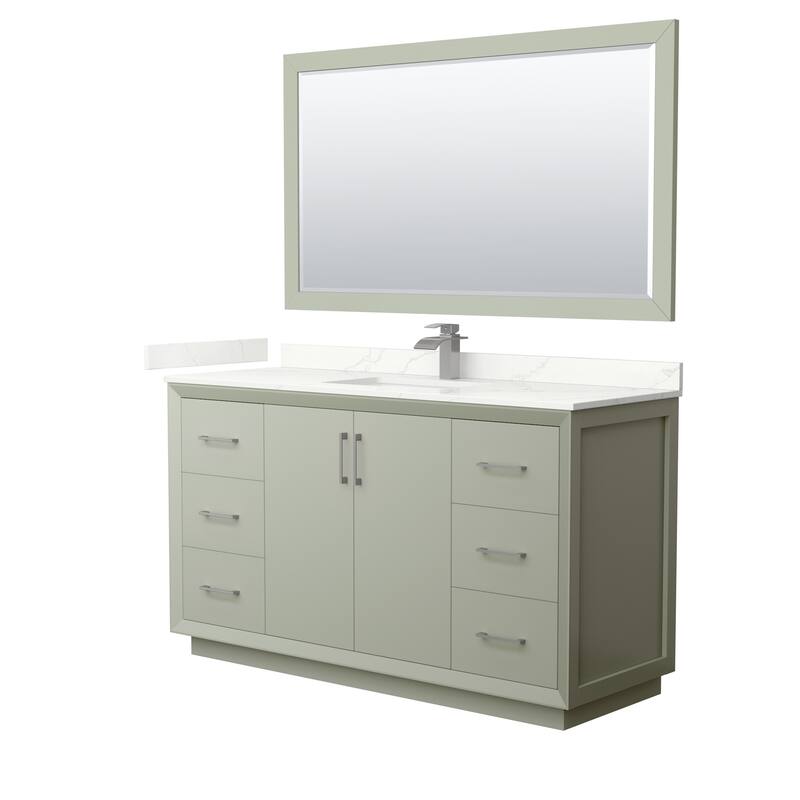 Wyndham Collection WCF414160S-QTZ-UNSM58 Strada 60" Free Standing - Light Green / Giotto Quartz Top / Brushed Nickel