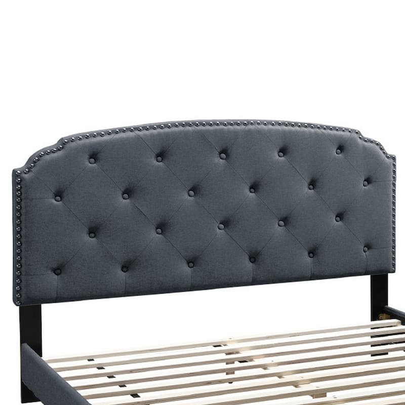 Full Bed with Button Tufted Scalloped Headboard, Gray
