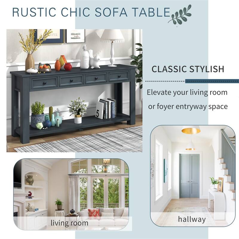 Merax Rustic Console Table with Storage Drawers and Bottom Shelf