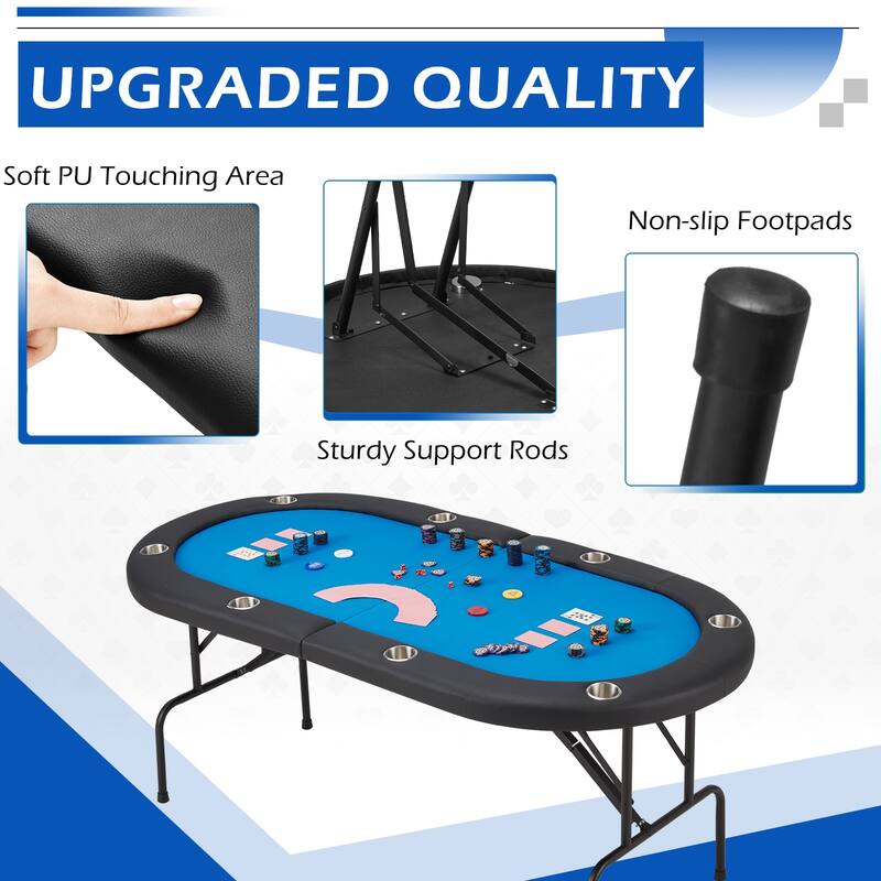 AVAWING 8 Players Foldable Game Poker Table with Cup Holder