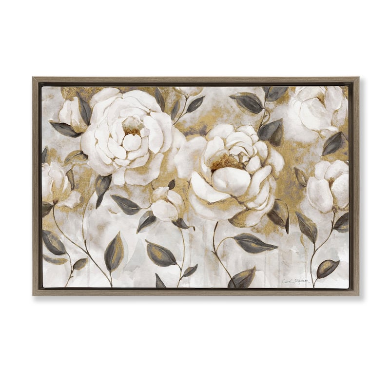 Stupell Warm Neutral Flowers Framed Floater Canvas Wall Art Design By Carol Robinson - 31 x 21 - Brown