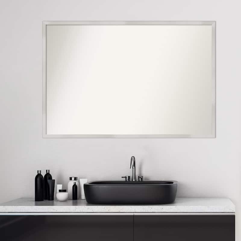 Non-Beveled Wood Bathroom Wall Mirror - Svelte Silver Frame