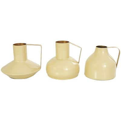 Metal Abstract Enameled Decorative Vase with Varying Shapes - Set of 3 Yellow or Blue - CosmoLiving by Cosmopolitan
