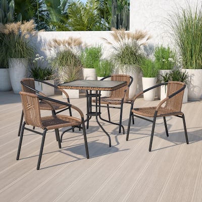 28'' Square Tempered Glass Metal Table with Rattan Edging (Chairs Not Included)