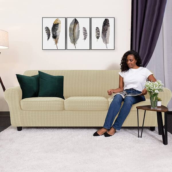 CHUN YI Houndstooth Fabric XL-Sofa Slipcover with 4 Cushion Covers