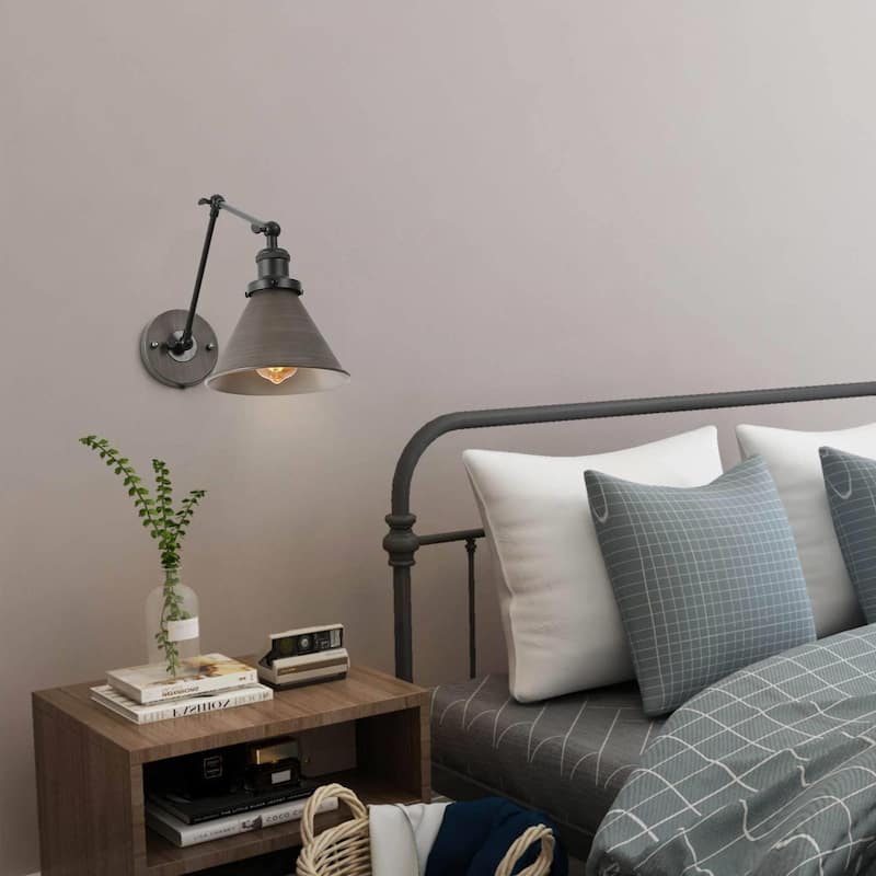 Merida Adjustable Swing Arm Wall Sconces Silver Brushed Plug-in Wall Lamp - L 21" x W 7.3 "x H 8"