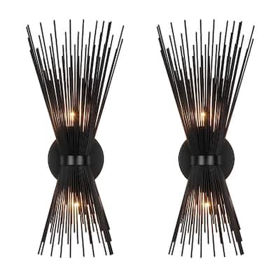 Duo Wall Scones Light Metal Spike Wall Sconce Black Color (Set of 2)