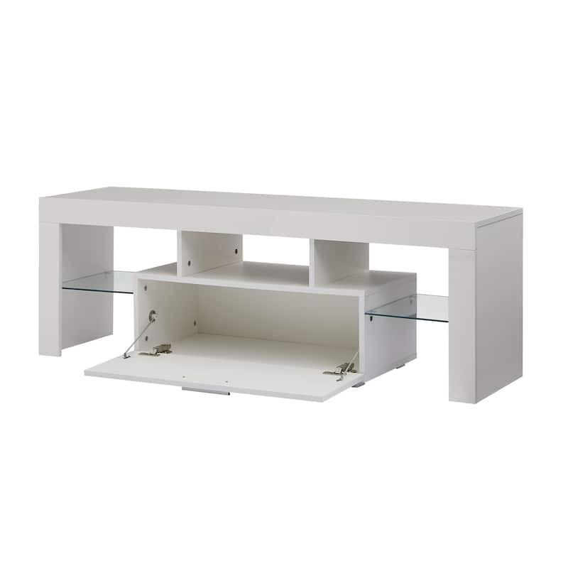 White 51" TV Stand with LED & Glass Shelf for TVs Up to 55"