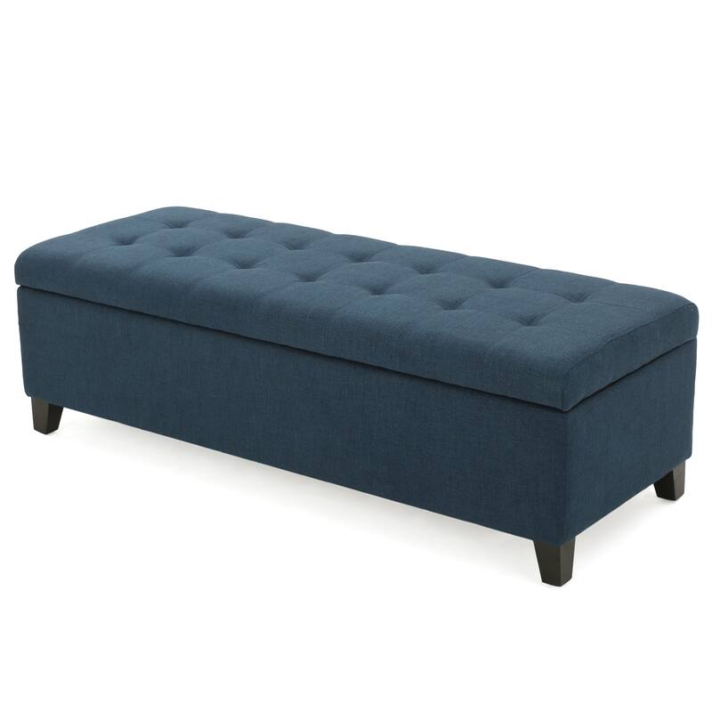 Roomfitters Modern Upholstered Storage Ottoman Bench, Lift-Top Entryway Seating - Navy Blue