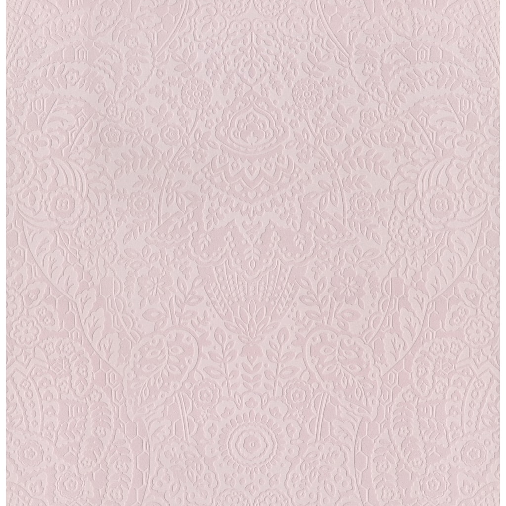 A-Street Prints Maris Pink Flock Damask Wallpaper