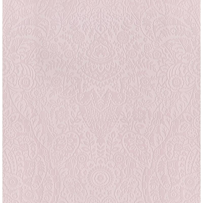 A-Street Prints Maris Pink Flock Damask Wallpaper