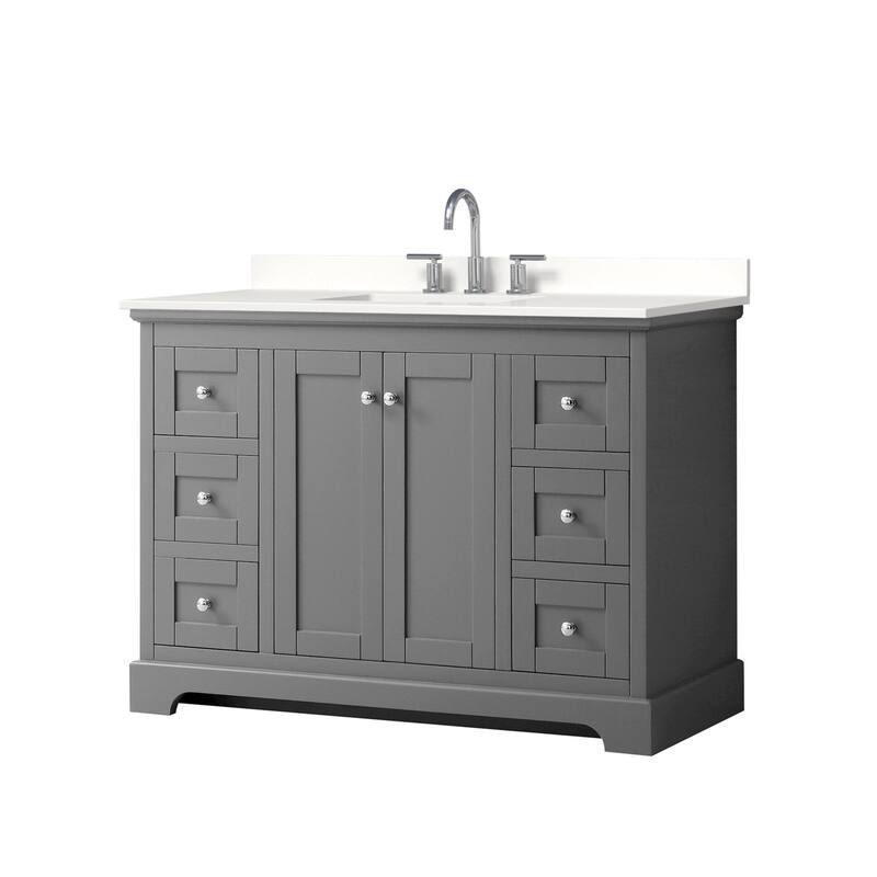 Wyndham Collection WCV232348S-QTZ-US3MXX Avery 48" Free Standing - Dark Gray / White Quartz Top / Polished Chrome