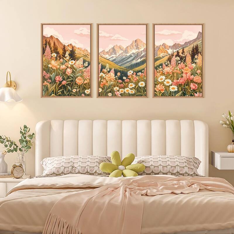 Pink Flower Wall Decor, Nature Wildflower Wall Painting
