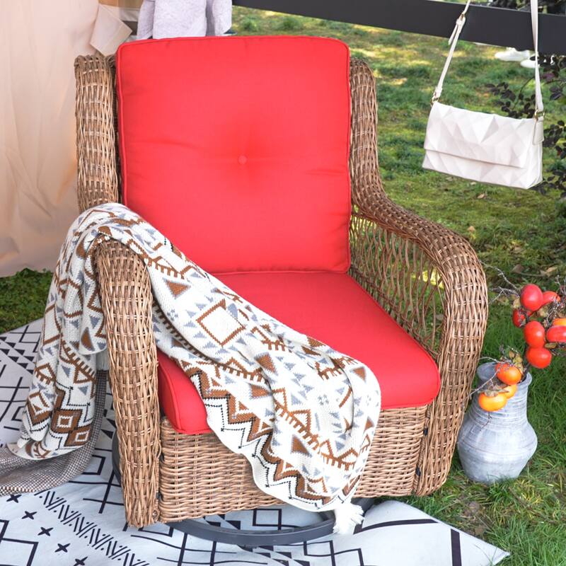 COZYWOR 3-Piece Yellow Wicker Outdoor Patio Swivel Rocking Chair