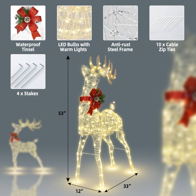 Costway 2 Pieces Lighted Christmas Reindeers Christmas Decoration - See Details