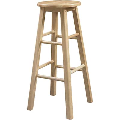 Art Deco Style Barstool with 29 Inch Natural Finish Round Seat and Solid Wood Legs for Kitchen Dining or Pub Seating