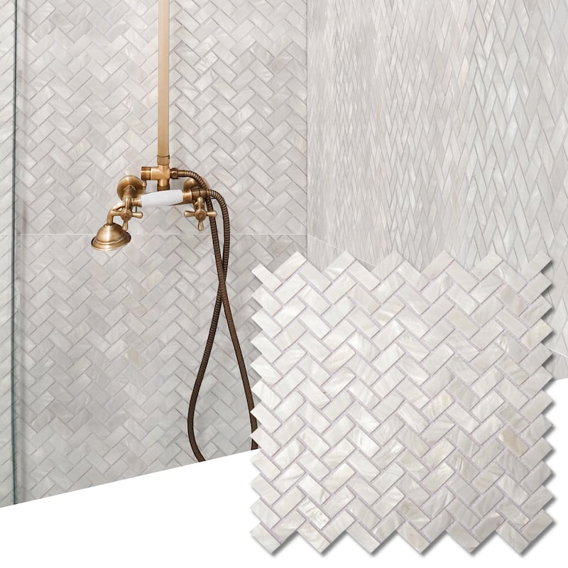 Art3d 12"x12" Mother of Pearl Tile Rectangle White with Seams