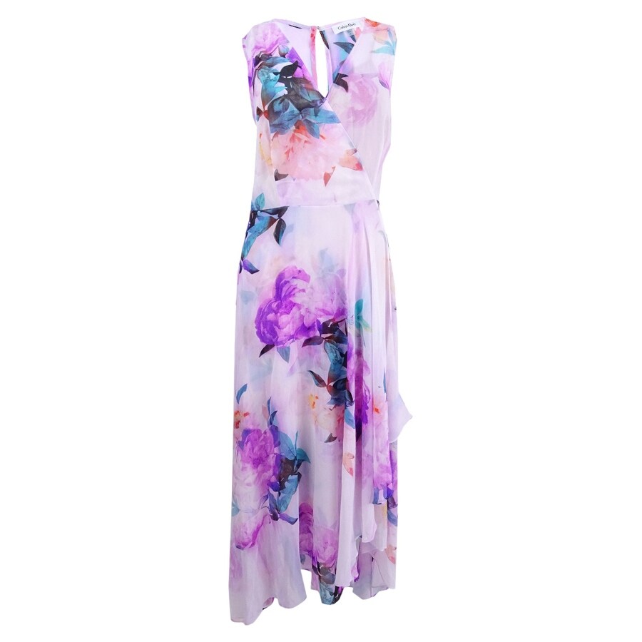 Calvin klein floral print high low dress store