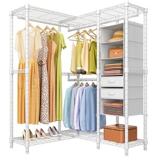 Garment Rack Clothes Rack with Shelves, L Shaped Clothing Rack Corner ...