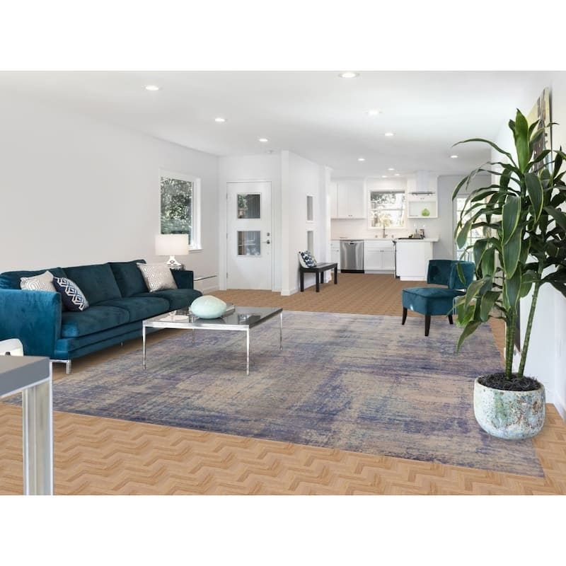 Abstract Indian Rug Hand-Knotted Multi-Color Wool Carpet - 8'11"x 11'11"